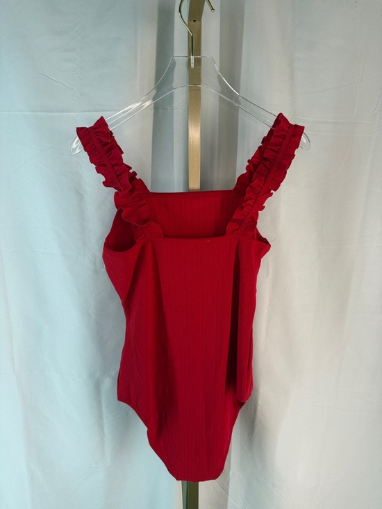 KAILEIGH Raina Ruffle Straps Knit Bodysuit Top - Small - Red - Picture 7 of 14
